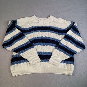 Free People Women's M Frankie Cable Knit Striped Pullover Crew Neck Sweater NWT